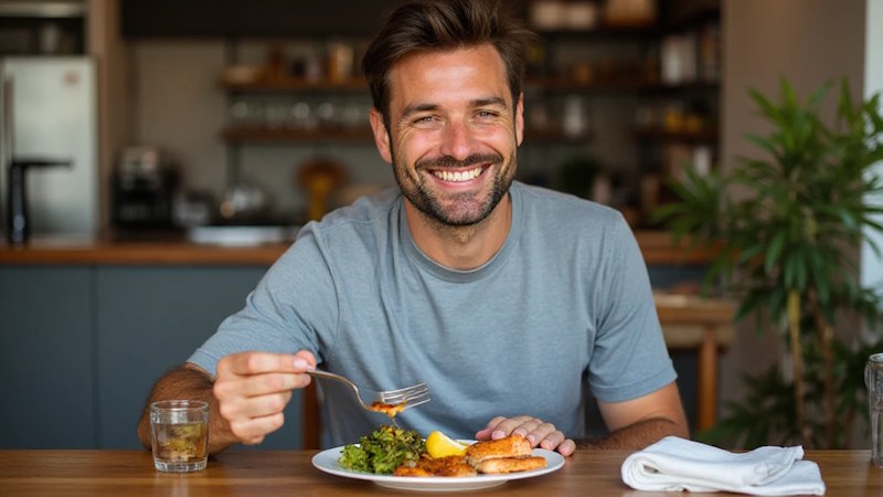 Man eating from small plate